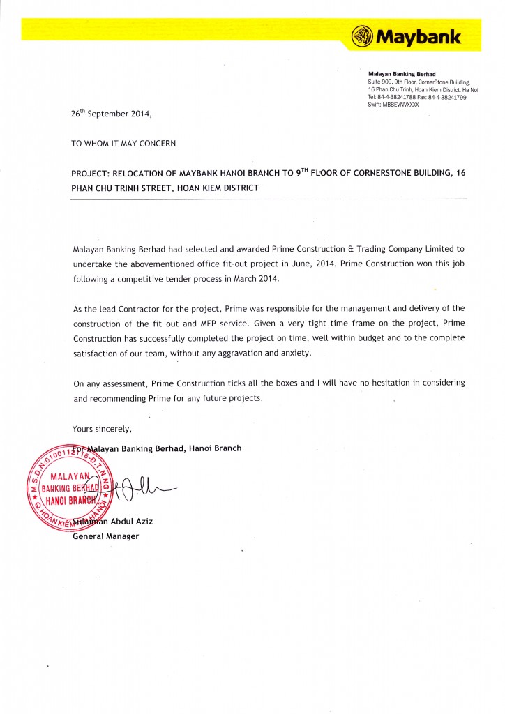 Maybank Hanoi Letter